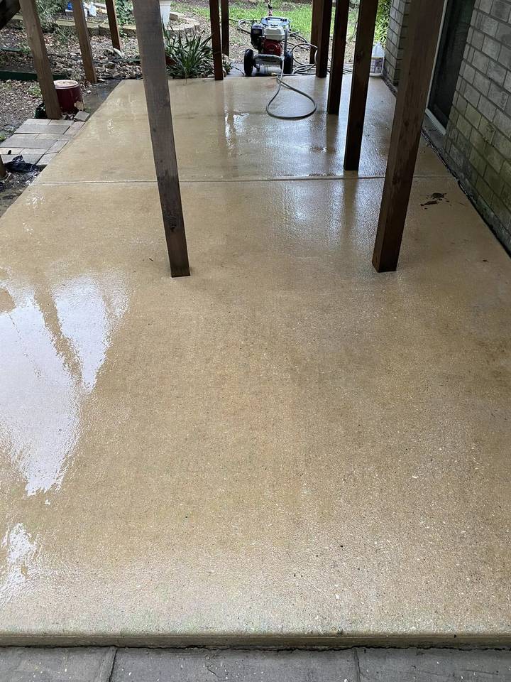After pressure washing: covered patio slab