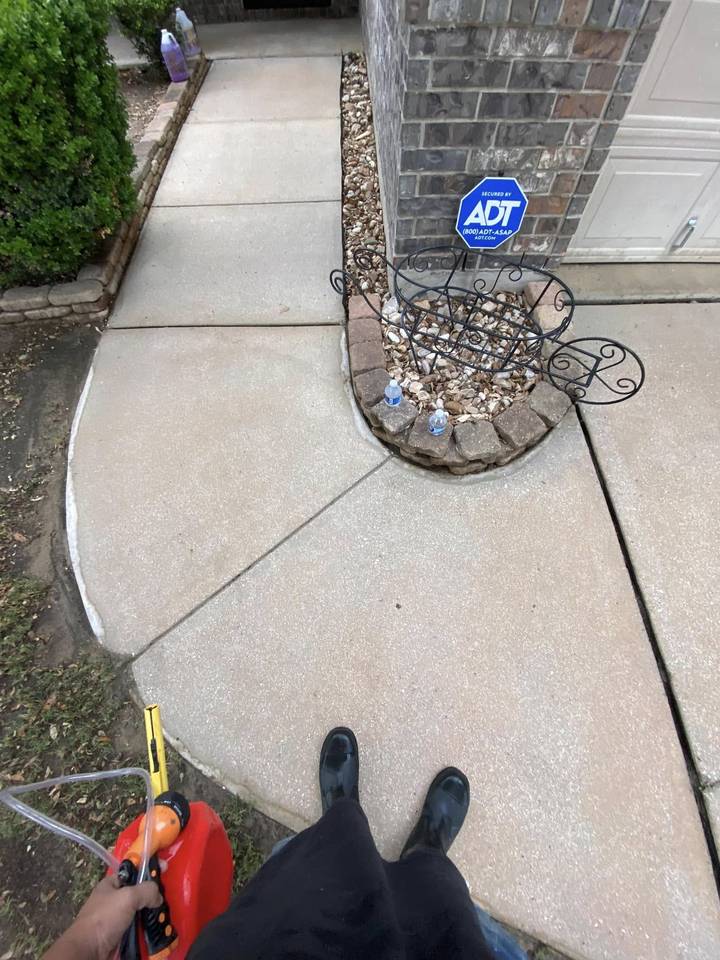 After pressure washing: driveway and front walk